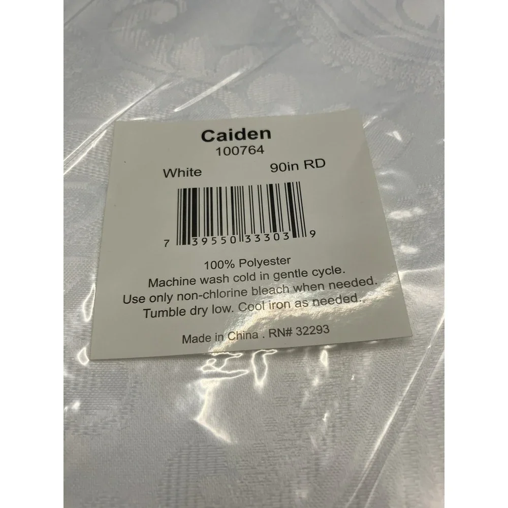 NEW Caiden White Round Tablecloth 90
